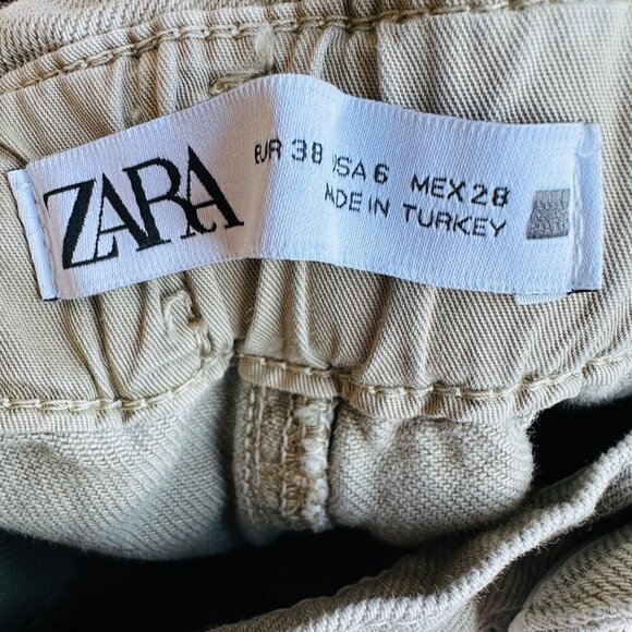 Zara Women's Sage Green Wide Leg Paperbag Barrel Ankle Jean Size S / 6 - Picture 8 of 8